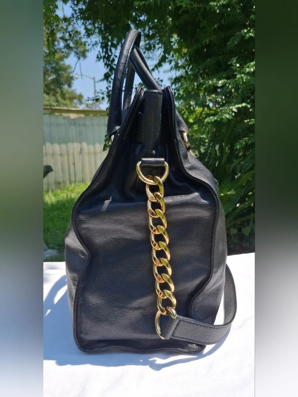 Michael Kors Hamilton Large North/South Black Leather Satchel Tote